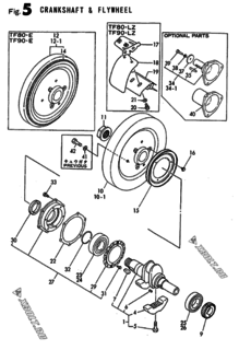 Двигатель Yanmar TF80-H/HSK, узел -  Коленвал и маховик 