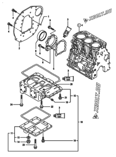  Двигатель Yanmar 3TNV84-MU2, узел -  Крепежный фланец и масляный картер 
