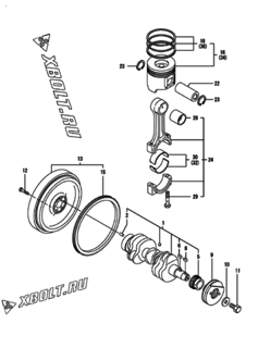  Двигатель Yanmar 3TNV84-MU2, узел -  Коленвал и поршень 