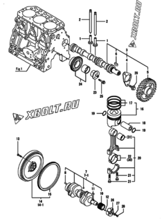  Двигатель Yanmar 3GPE88-H/HP, узел -  Распредвал, коленвал и поршень 