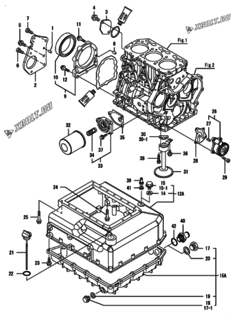  Двигатель Yanmar 3GPF88-H/HP/HU, узел -  Крепежный фланец и масляный картер 