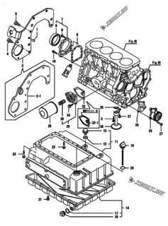  Двигатель Yanmar AFZP850H1J, узел -  Крепежный фланец и масляный картер 