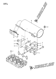  Двигатель Yanmar 3TNE74-MB, узел -  Выпускной коллектор и глушитель 