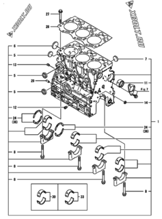  Двигатель Yanmar 3TNV76-DKTF, узел -  Блок цилиндров 