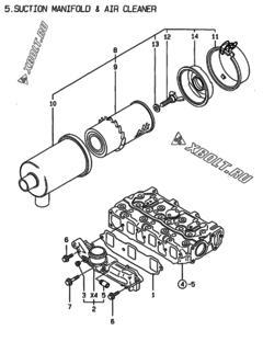 Двигатель Yanmar 3TNE74-HIN, узел -  Впускной коллектор и воздушный фильтр 