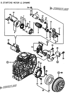  Двигатель Yanmar L70AEDEIFPYC, узел -  Стартер и генератор 