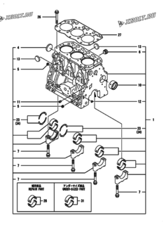  Двигатель Yanmar 3TNE84-GB2BT, узел -  Блок цилиндров 