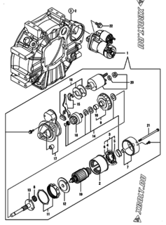  Двигатель Yanmar 3TNM72-GGET, узел -  Стартер 