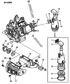  Двигатель Yanmar GA120SNK, узел -  Воздушный фильтр и глушитель 