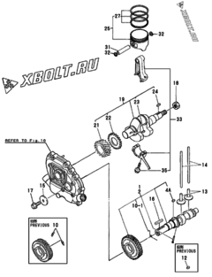  Двигатель Yanmar GA120SNR, узел -  Коленвал, поршень и распредвал 