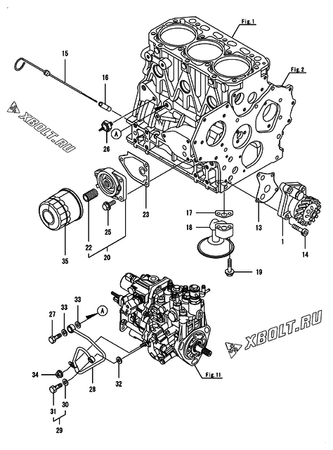  Система смазки двигателя Yanmar 3TNV88F-UGGE