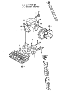  Двигатель Yanmar 3TNE84T-GH, узел -  Выпускной коллектор 