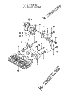  Двигатель Yanmar 4TNE84T-GH, узел -  Выпускной коллектор 