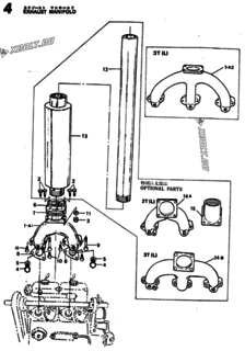  Двигатель Yanmar 2TL, узел -  Выпускной коллектор 
