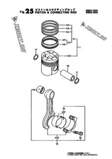  Двигатель Yanmar 6KHL-ST, узел -  Поршень и шатун 