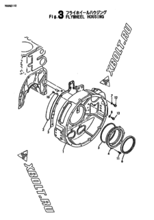  Двигатель Yanmar 6KHL-STN, узел -  Маховик с кожухом 