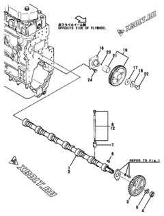  Двигатель Yanmar 6HALC-DT, узел -  Распредвал и приводная шестерня 