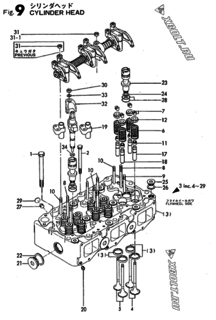  Двигатель Yanmar 6HAL-DT(A07), узел -  Головка блока цилиндров (ГБЦ) 