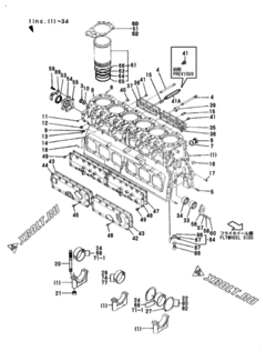  Двигатель Yanmar 6LAL-ST2, узел -  Блок цилиндров 