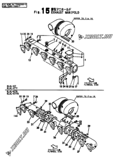  Двигатель Yanmar 6LAL-ET, узел -  Выпускной коллектор 