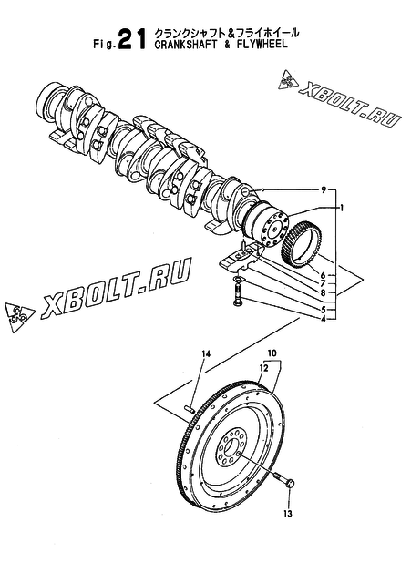  Коленвал и маховик двигателя Yanmar 6LAL-ET