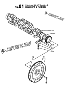  Двигатель Yanmar 6LAL-ETY, узел -  Коленвал и маховик 