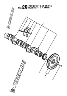  Двигатель Yanmar 12LALCST(C02, узел -  Коленвал и маховик 