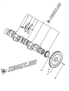  Двигатель Yanmar 12LAL-ET, узел -  Коленвал и маховик 