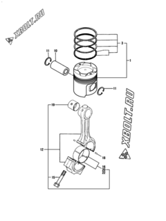  Двигатель Yanmar 12LAL-ST, узел -  Поршень и шатун 