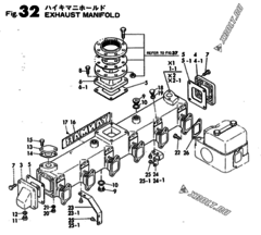  Двигатель Yanmar 6KFL, узел -  Выпускной коллектор 