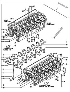  Двигатель Yanmar AY40L-UT, узел -  Блок цилиндров 