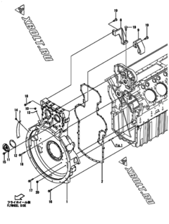  Двигатель Yanmar AY40L-ET, узел -  Маховик с кожухом 