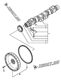  Двигатель Yanmar AY40L-ET, узел -  Коленвал и маховик 