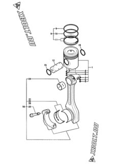  Двигатель Yanmar 6N18(A)L, узел -  Поршень и шатун 