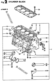  Двигатель Yanmar 4TN82E-S, узел -  Блок цилиндров 