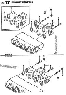  Двигатель Yanmar 3TN82E-S, узел -  Выпускной коллектор 