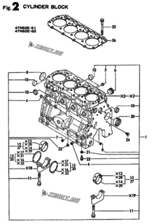  Двигатель Yanmar 4TN82E-G2, узел -  Блок цилиндров 