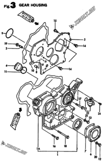  Двигатель Yanmar 3TN82E-G2, узел -  Корпус редуктора 