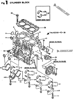  Двигатель Yanmar 3TN66E-G2, узел -  Блок цилиндров 