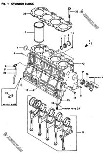 Двигатель Yanmar 4T112LE-PP, узел -  Блок цилиндров 