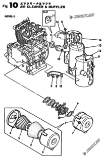  Двигатель Yanmar GE90E-D, узел -  Воздушный фильтр и глушитель 
