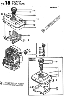  Двигатель Yanmar GE25E-D, узел -  Топливный бак 