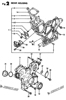  Двигатель Yanmar 3TN66E-CF, узел -  Корпус редуктора 