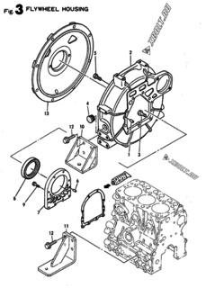  Двигатель Yanmar 3TN66E-CF, узел -  Маховик с кожухом 