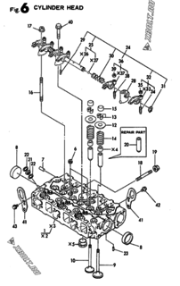  Двигатель Yanmar 3TN66E-CF, узел -  Головка блока цилиндров (ГБЦ) 