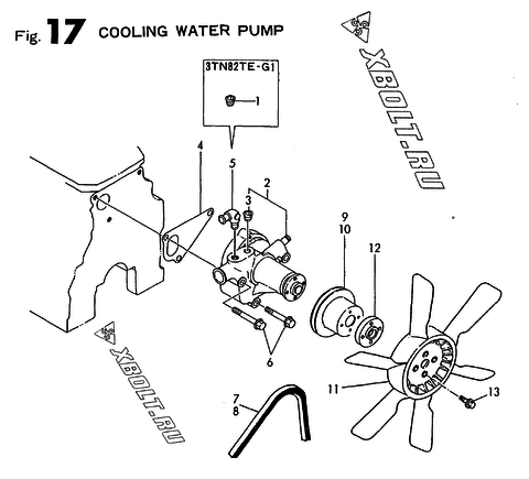  Водяная помпа двигателя Yanmar 3TN82TE-G1
