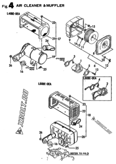  Двигатель Yanmar L40BE-DEA, узел -  Воздушный фильтр и глушитель 
