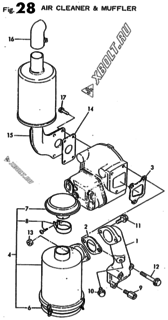  Двигатель Yanmar TS190RB, узел -  Воздушный фильтр и глушитель 