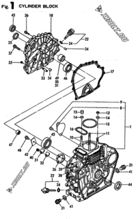 Двигатель Yanmar L40RE-S, узел -  Блок цилиндров 
