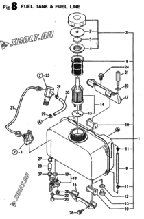  Двигатель Yanmar L40RE-S, узел -  Топливный бак и топливопровод 